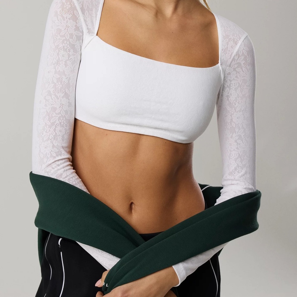 White Lace Long Sleeve Crop Top